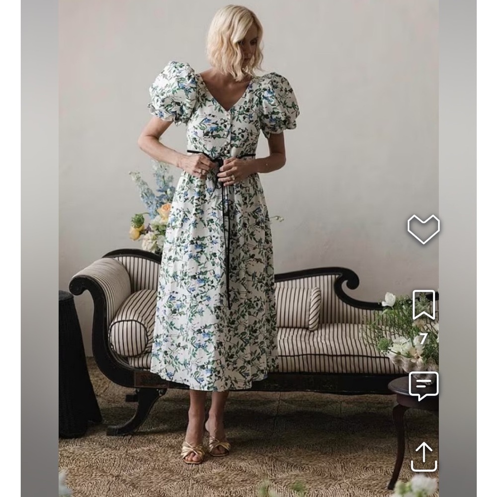 Antonio Melani x Jennifer Sumko Dress Floral Puffed Sleeve Maxi Dress Size 6